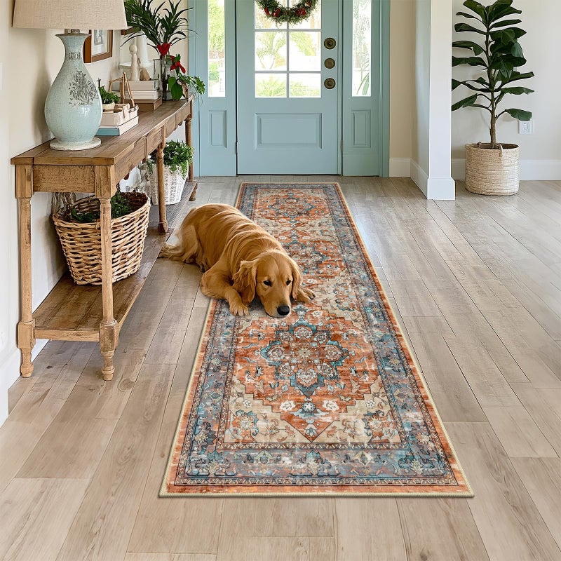 Bsmathom سجادة بسماثوم للركض للممرات غير قابلة للانزلاق قابلة للغسل بوهيمية 2x6 سجادات منخفضة الوبر للممرات سجادات عتيقة للمداخل المطبخ غرفة الغسيل الحمام