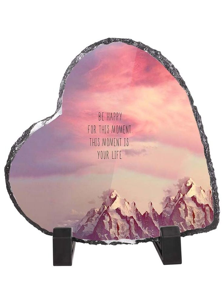 Service Zone Protective Printed White Heart Shape Marble Photo Frame for Table Top Be Happy For This Moment This Moment is Your Life 
