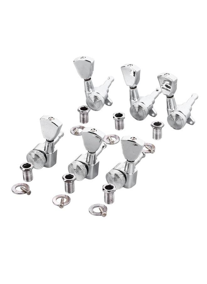 6PCS Guitar Locking Tuners Triangular Head String Tuning Key Pegs Machine Heads Replacement 3 Right 3 Left GC402 Silver