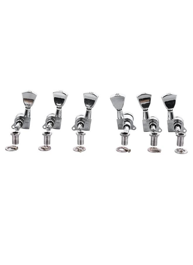 6PCS Guitar Locking Tuners Triangular Head String Tuning Key Pegs Machine Heads Replacement 3 Right 3 Left GC402 Silver