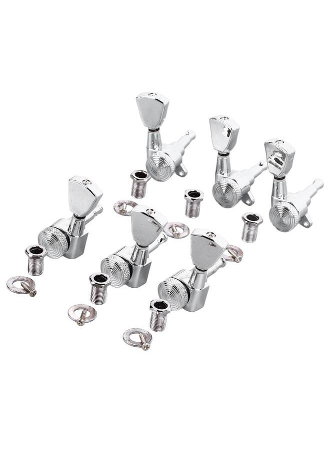 6PCS Guitar Locking Tuners Triangular Head String Tuning Key Pegs Machine Heads Replacement 3 Right 3 Left GC402 Silver