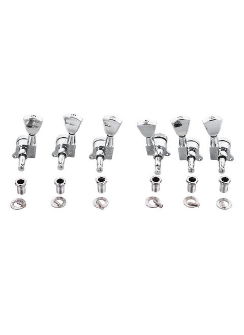 6PCS Guitar Locking Tuners Triangular Head String Tuning Key Pegs Machine Heads Replacement 3 Right 3 Left GC402 Silver