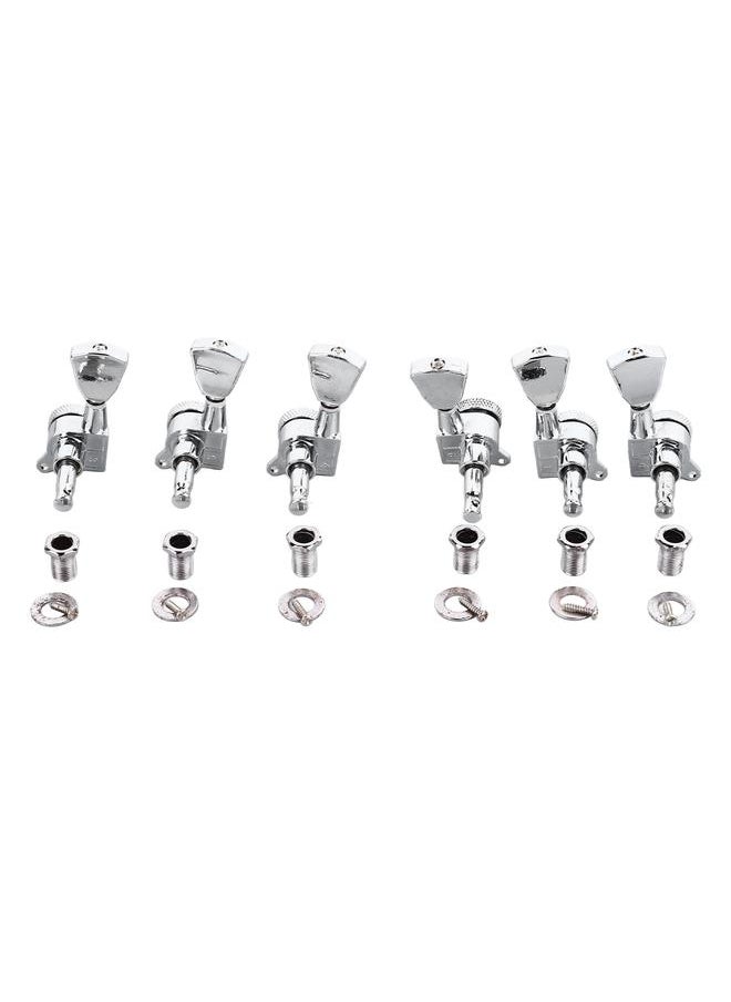 6PCS Guitar Locking Tuners Triangular Head String Tuning Key Pegs Machine Heads Replacement 3 Right 3 Left GC402 Silver