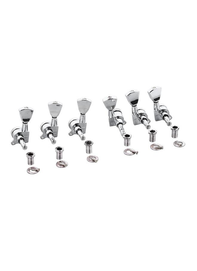 6PCS Guitar Locking Tuners Triangular Head String Tuning Key Pegs Machine Heads Replacement 3 Right 3 Left GC402 Silver