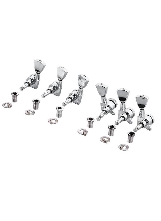 6PCS Guitar Locking Tuners Triangular Head String Tuning Key Pegs Machine Heads Replacement 3 Right 3 Left GC402 Silver