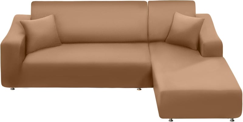 NAISI Couch Cover L Shape 2 Pieces Sofa Cover Soft Stretch Slipcovers with 2pcs Pillowcases Furniture Protector Sectional Couch Covers 3 Seater + 3 Seater(Camel) - Image 1