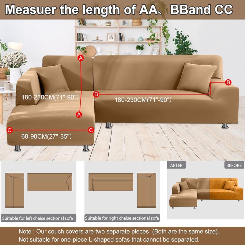 NAISI Couch Cover L Shape 2 Pieces Sofa Cover Soft Stretch Slipcovers with 2pcs Pillowcases Furniture Protector Sectional Couch Covers 3 Seater + 3 Seater(Camel) - Image 5