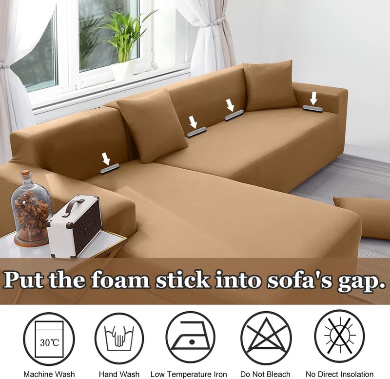 NAISI Couch Cover L Shape 2 Pieces Sofa Cover Soft Stretch Slipcovers with 2pcs Pillowcases Furniture Protector Sectional Couch Covers 3 Seater + 3 Seater(Camel) - Image 4