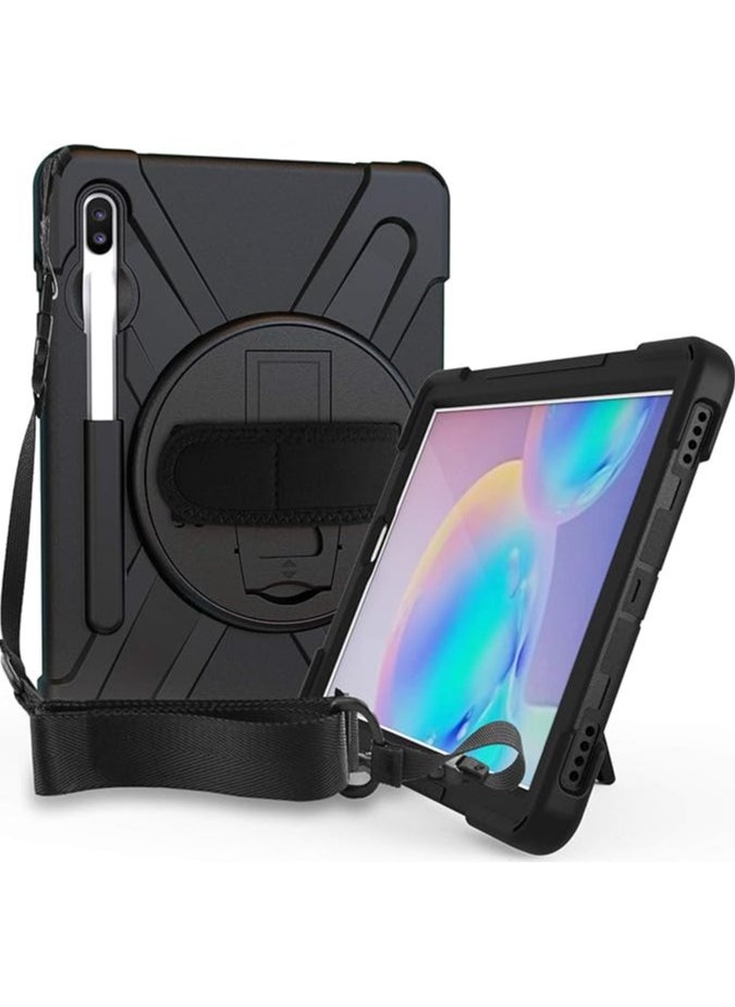 Galaxy Tab S6 10.5” 2019 Case with S Pen Holder (Model SM-T860/T865/T867), Rugged Heavy Duty Shockproof Case with Hand Strap Rotating Kickstand Protective Cover Case –Black