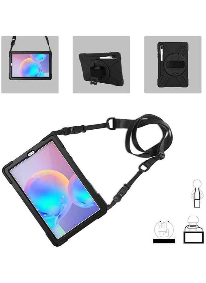 Galaxy Tab S6 10.5” 2019 Case with S Pen Holder (Model SM-T860/T865/T867), Rugged Heavy Duty Shockproof Case with Hand Strap Rotating Kickstand Protective Cover Case –Black