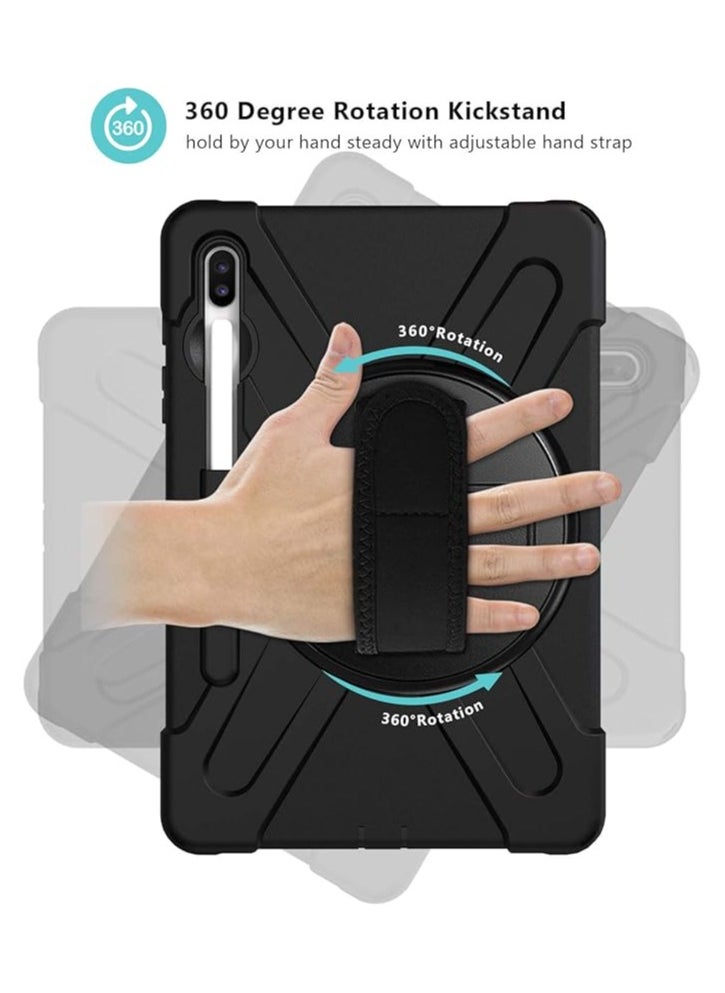 Galaxy Tab S6 10.5” 2019 Case with S Pen Holder (Model SM-T860/T865/T867), Rugged Heavy Duty Shockproof Case with Hand Strap Rotating Kickstand Protective Cover Case –Black