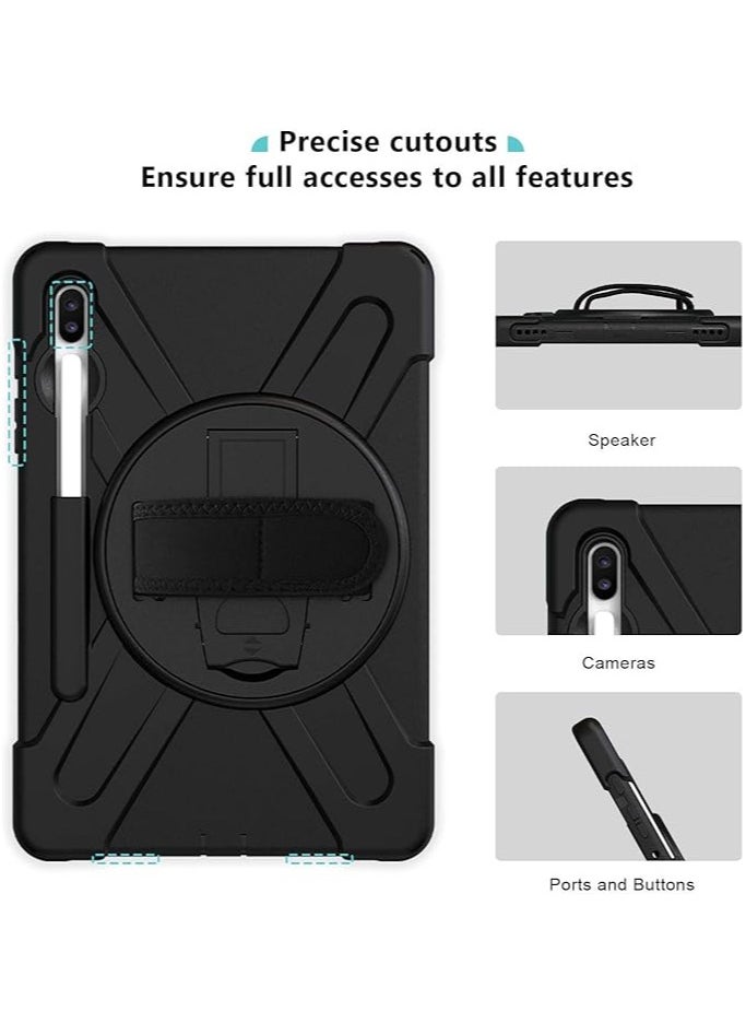 Galaxy Tab S6 10.5” 2019 Case with S Pen Holder (Model SM-T860/T865/T867), Rugged Heavy Duty Shockproof Case with Hand Strap Rotating Kickstand Protective Cover Case –Black
