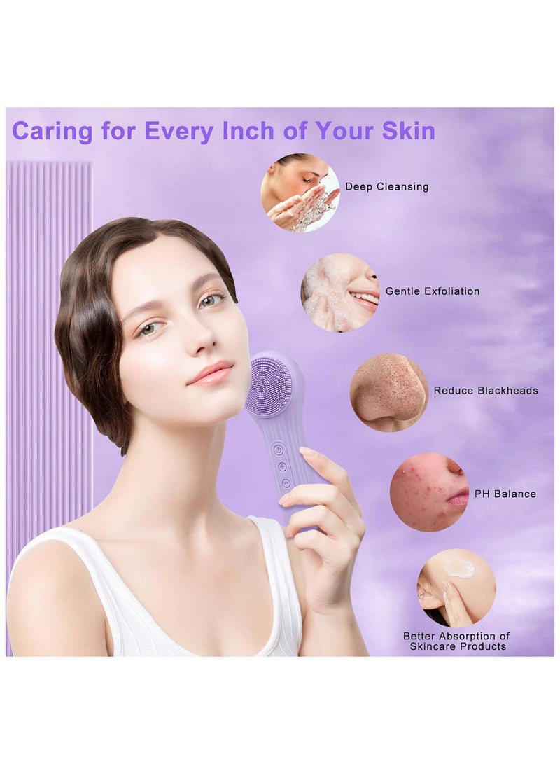 Generic Silicone Sonic Face Scrubber, Rechargeable Facial Cleansing Brush for Women & Men, Face Brush for Cleaning and Deep Cleansing and Exfoliating, Purple  - Image 2