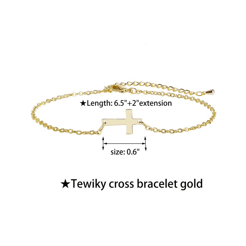 Tewiky Gold Bracelets for Women, 14k Gold Cross Bracelet Dainty Gold Bracelet Simple Cute Bracelets Tiny Faith Protection Cross Bracelets Charm Gold Jewelry Baptism Gifts for Women - Image 5