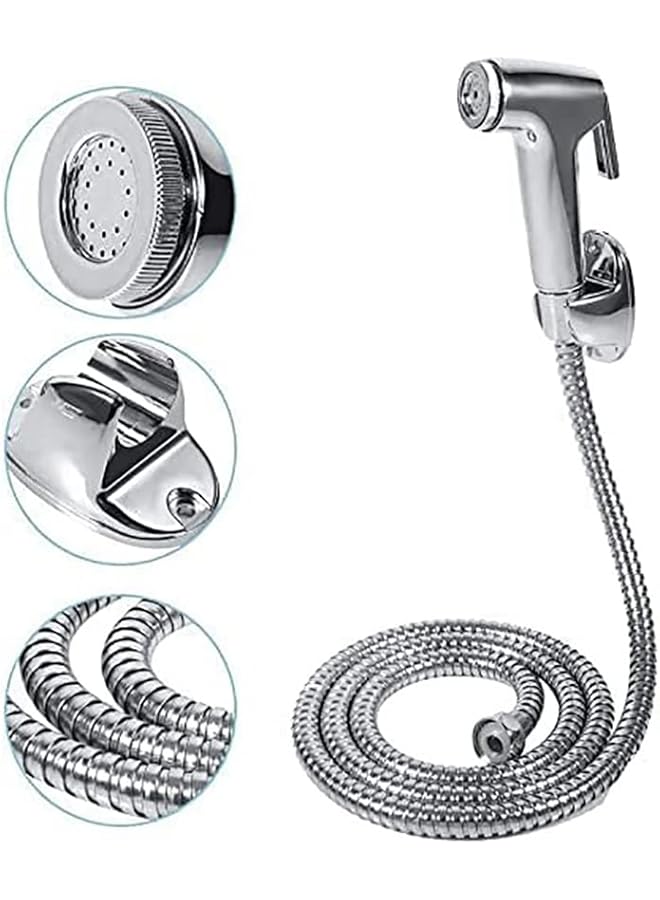 The Bros Toilet Shattaf Set(Crome Plated) Handheld Bidet Sprayer with Adjustable Water Pressure Control, Wash Shattaf Toilet Spray, Bathroom Sprayer with Complete Accessories - Image 1