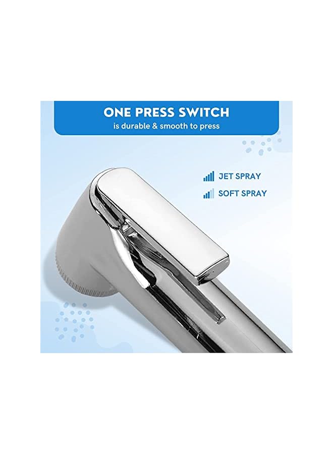 The Bros Toilet Shattaf Set(Crome Plated) Handheld Bidet Sprayer with Adjustable Water Pressure Control, Wash Shattaf Toilet Spray, Bathroom Sprayer with Complete Accessories - Image 2