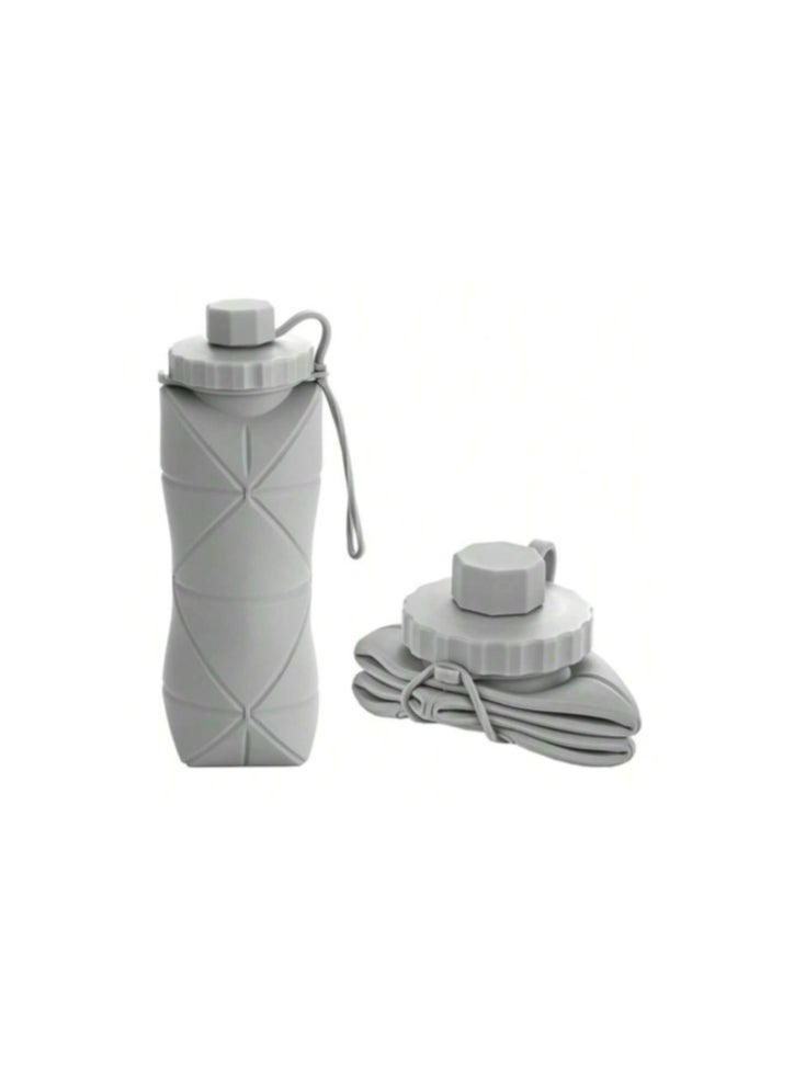 COMFET COMFET Collapsible Water Bottles, Anti-Leak Valve Reusable BPA-Free ,Silicone Foldable Travel Water Bottle Cup for Gym Camping Hiking Travel Sports Lightweight Durable.600 ml (GREY)  - Image 1
