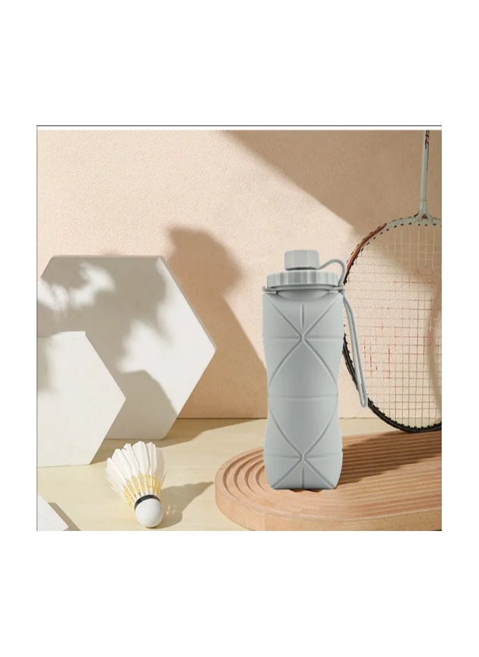 COMFET COMFET Collapsible Water Bottles, Anti-Leak Valve Reusable BPA-Free ,Silicone Foldable Travel Water Bottle Cup for Gym Camping Hiking Travel Sports Lightweight Durable.600 ml (GREY)  - Image 2