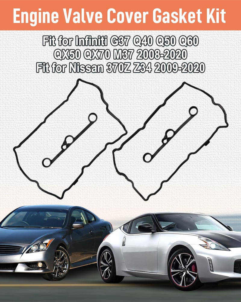 Quaneguzy Engine Valve Cover Gasket Kit Fit for Infiniti G37 Q40 Q50 Q60 QX50 QX70 M37 2008-2020 Replace #13270-EY01A 13270-EY01B 13271-EY00A Valve Cover Gasket Set - Image 2