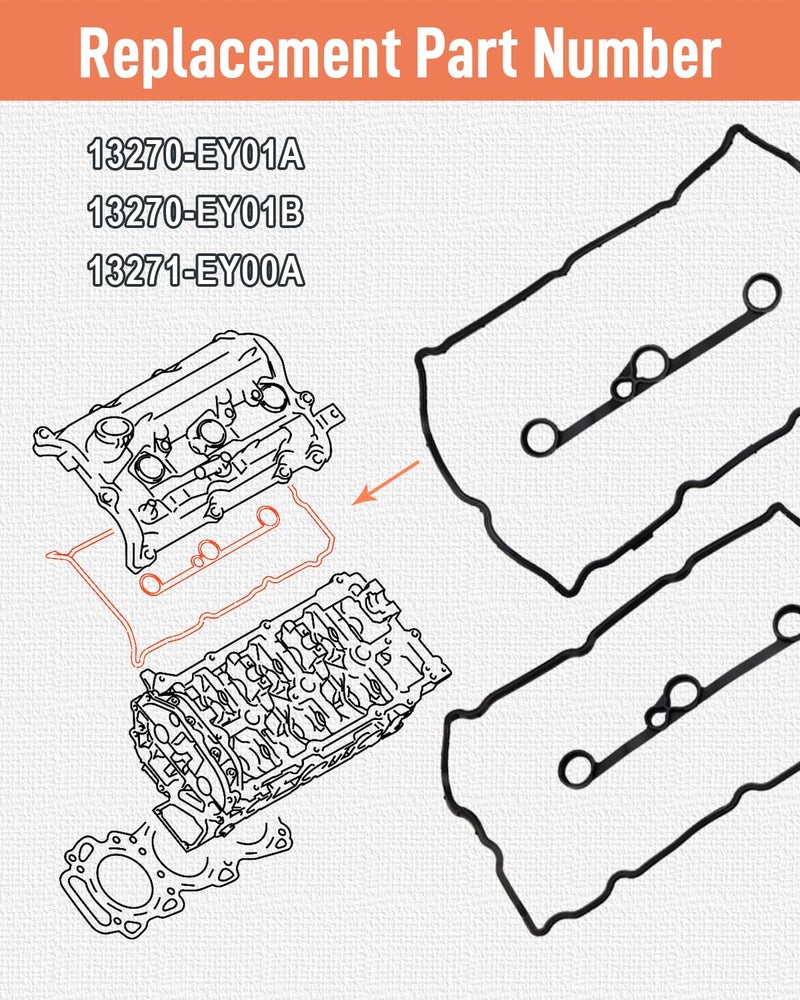Quaneguzy Engine Valve Cover Gasket Kit Fit for Infiniti G37 Q40 Q50 Q60 QX50 QX70 M37 2008-2020 Replace #13270-EY01A 13270-EY01B 13271-EY00A Valve Cover Gasket Set - Image 4