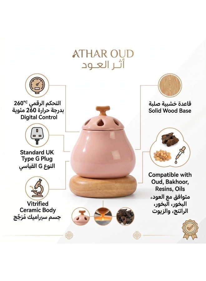 أثر العود مبخرة عود دانا الكهربائية على شكل لؤلؤة للبخور — أصفر ربيعي (بريمروز) | تحكم غير محدود في درجة الحرارة 260 درجة مئوية | قاعدة من الخشب الصلب - Image 3