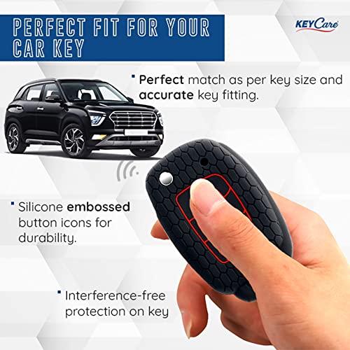 keyzone Keycare Compatible Silicone Key Cover for Venue, Aura, Elite i20, Active i20, Xcent 3 Button flip Key with KC Mini RB Keyring (KC10 Black with KC Mini RB Keyring) - Image 4