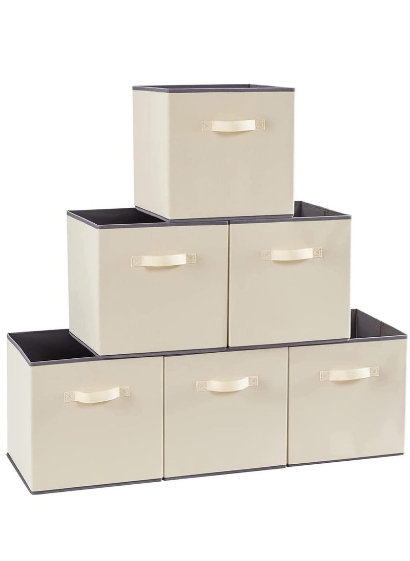 Arabest 6 Pack Collapsible Storage Bins, Fabric Bins with Handles, Large Capacity Storage Cubes for Books Toys Clothes and Sundries(Beige)  - Image 1