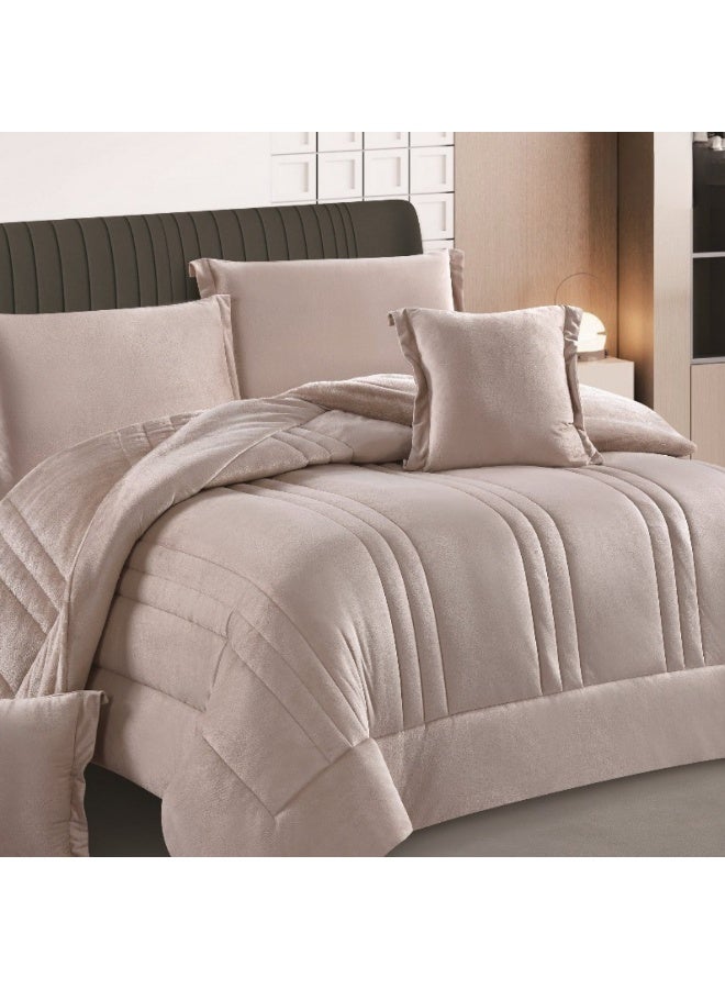 سمارت هوم مفرش شتوي نفرين نظام وجهين - وجه من المخمل ووجه مايكروفايبر، طقم مفارش بحشوة دبل ، طقم نوم يتكون من 6 قطع ( 1 مفرش بحشوة +1 شرشف مطاط للمرتبة + 2 كيس مخدة +2 كيس للوسادة المربعة ) مقاس المفرش 230X250 سم  ( اللون نفس الصورة) - Image 2