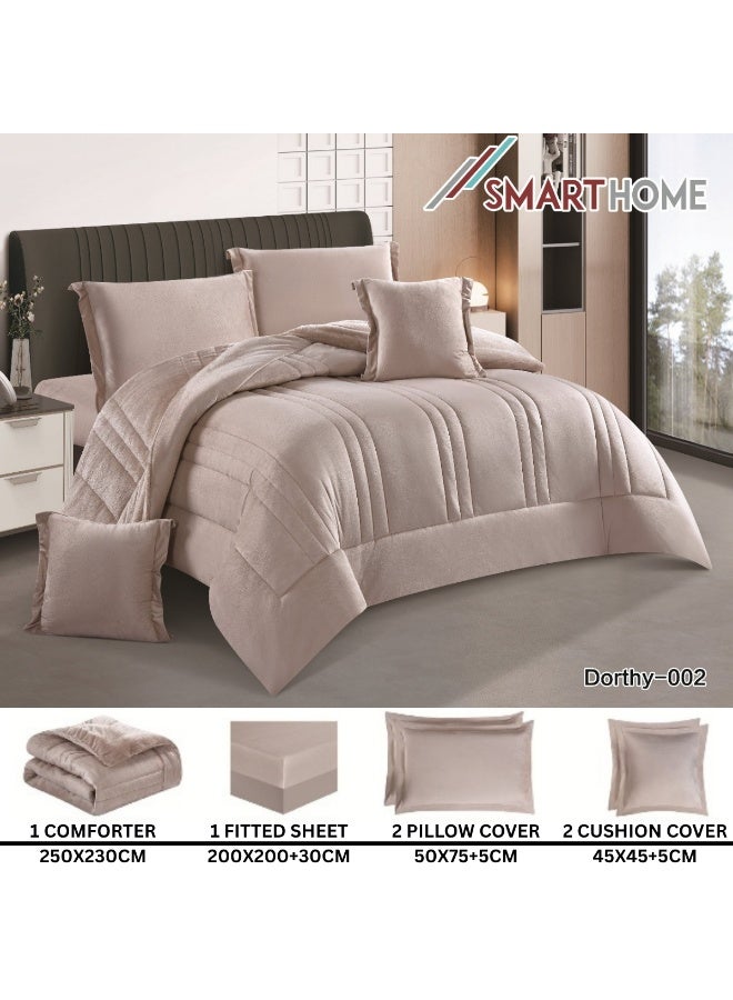 سمارت هوم مفرش شتوي نفرين نظام وجهين - وجه من المخمل ووجه مايكروفايبر، طقم مفارش بحشوة دبل ، طقم نوم يتكون من 6 قطع ( 1 مفرش بحشوة +1 شرشف مطاط للمرتبة + 2 كيس مخدة +2 كيس للوسادة المربعة ) مقاس المفرش 230X250 سم  ( اللون نفس الصورة) - Image 3