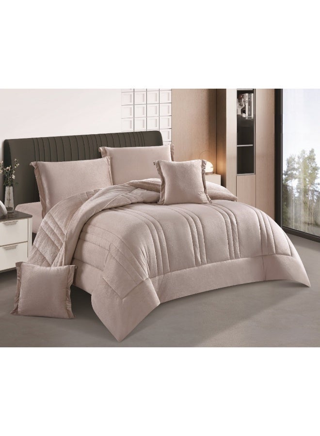 سمارت هوم مفرش شتوي نفرين نظام وجهين - وجه من المخمل ووجه مايكروفايبر، طقم مفارش بحشوة دبل ، طقم نوم يتكون من 6 قطع ( 1 مفرش بحشوة +1 شرشف مطاط للمرتبة + 2 كيس مخدة +2 كيس للوسادة المربعة ) مقاس المفرش 230X250 سم  ( اللون نفس الصورة) - Image 1