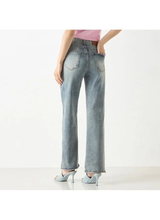 2Xtremz 2Xtremz Studded Wide Leg Jeans with Pockets
