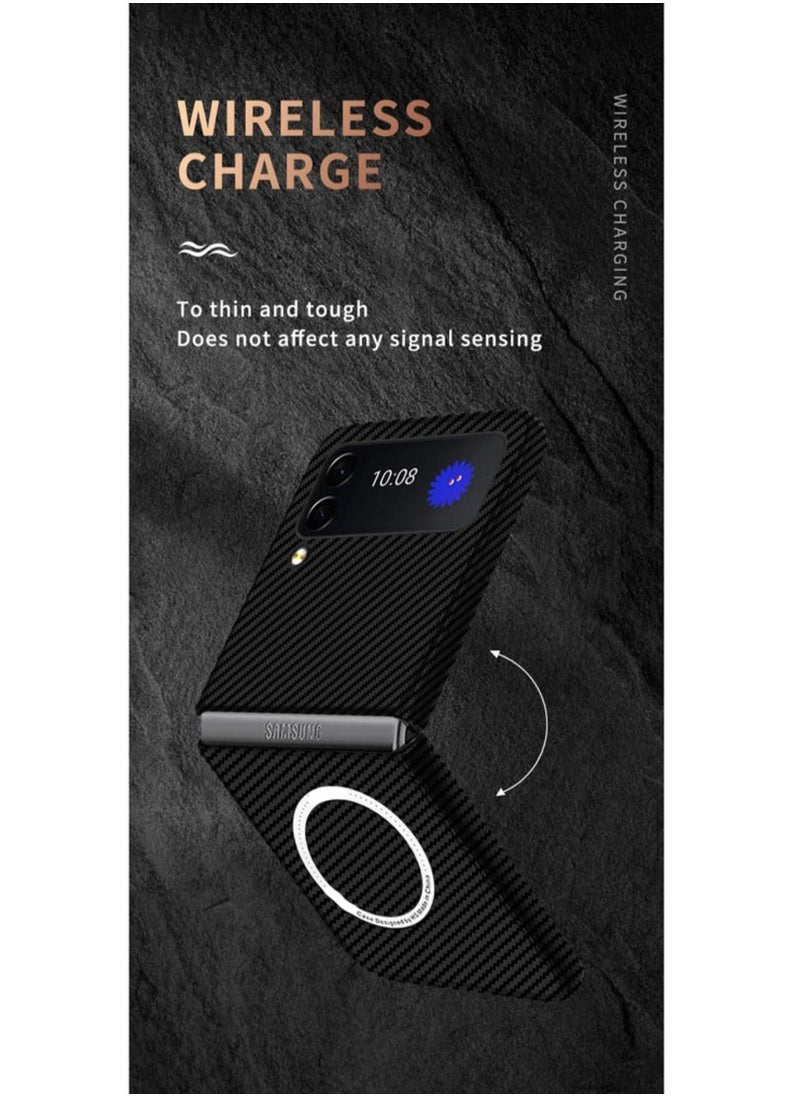 Aookay - Case for Samsung Galaxy Z Flip 3 Case Compatible with Magsafe Charger, Carbon Fiber Pattern Slim Shockproof Anti-Drop Case for Z Flip 3 ,No Front Screen Protector (Black) - Image 1