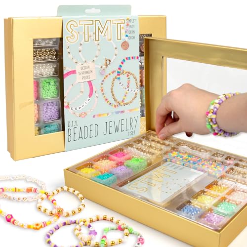 STMT DIY Beaded Jewelry Kit  Makes 15 Premium Pieces Includes Bracelet Making Supplies Letter Beads Enameled Charms Great Teen Girl Gifts