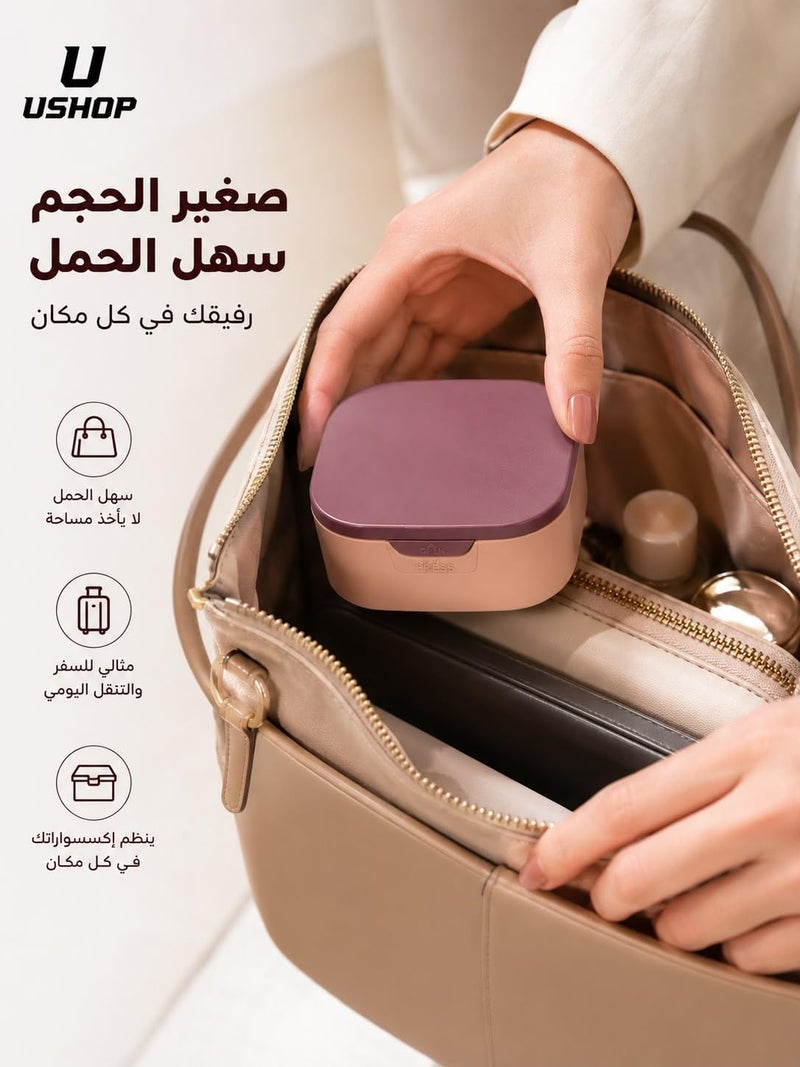 USHOP | Makeup Organizer & Accessories with Mirror & Lid, Multi-Compartment Storage Box for Jewelry, Toiletries, Travel & Daily Use, Pink - Image 4