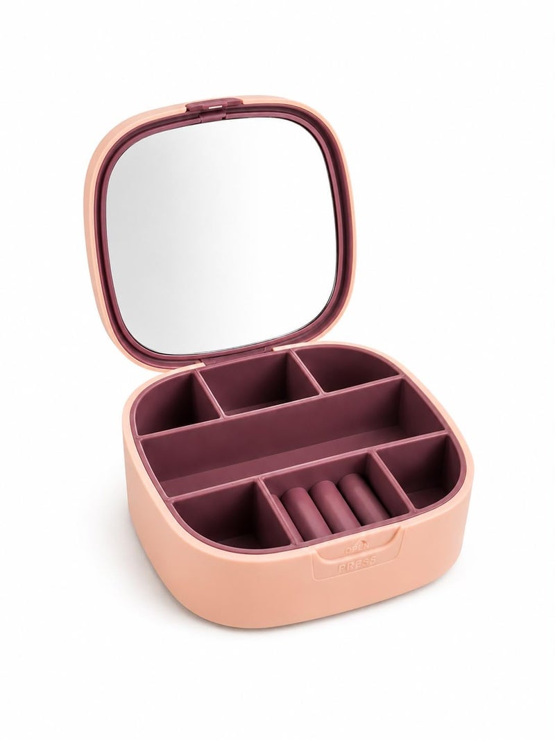 USHOP | Makeup Organizer & Accessories with Mirror & Lid, Multi-Compartment Storage Box for Jewelry, Toiletries, Travel & Daily Use, Pink - Image 1