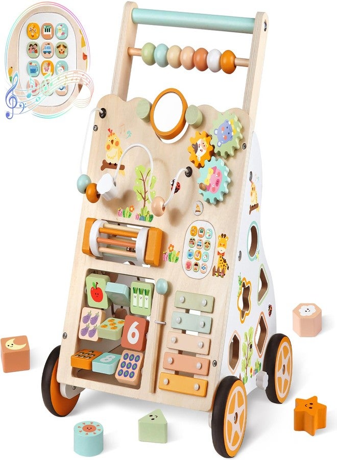 Rmischolar Baby Push Walker, Wooden Baby Walker with Wheels, Montessori Activity Center for 1 2 3 Years Old Boys Girls, Adjustable Speed & Height Push Toy for Toddler Learning to Walk, Gift for Kids Development - Image 1