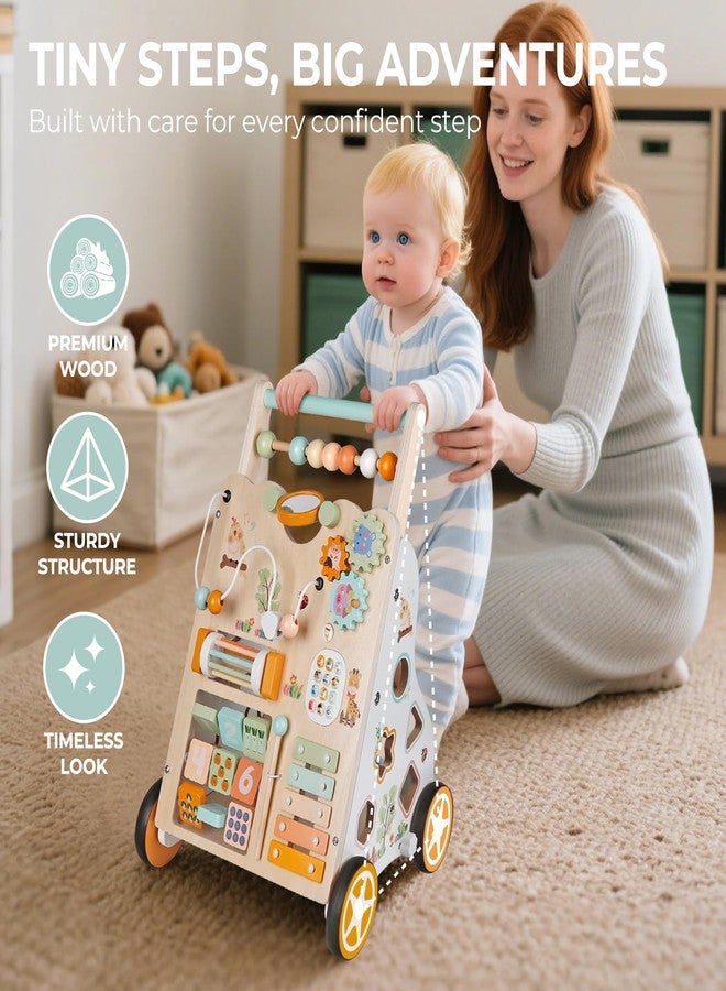 Rmischolar Baby Push Walker, Wooden Baby Walker with Wheels, Montessori Activity Center for 1 2 3 Years Old Boys Girls, Adjustable Speed & Height Push Toy for Toddler Learning to Walk, Gift for Kids Development - Image 2