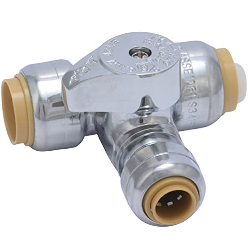 SharkBite 1/2 x 1/2 x 1/4 Inch Compression Tee Stop Valve, Push-to-Connect Chrome Brass Plumbing Fitting, 24987A - Image 1