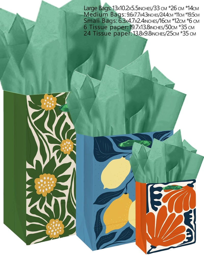 Qiqee Clash Flowers Gift Bags With Tissue Paper Mulit Assorted Sizes 10Pcs Present Party Favor Birthday Bags(2Pcs Large 13""  4Pcs Medium 9""  4Pcs Small 6"" 30Pcs Tissue Paper) - Image 5