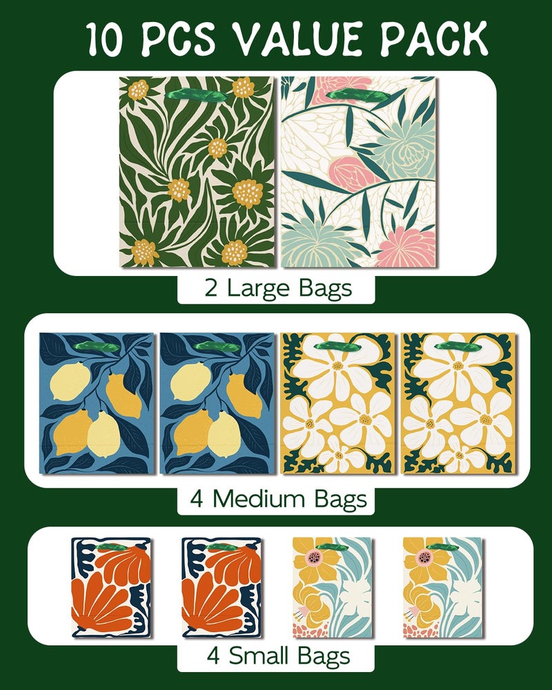 Qiqee Clash Flowers Gift Bags With Tissue Paper Mulit Assorted Sizes 10Pcs Present Party Favor Birthday Bags(2Pcs Large 13""  4Pcs Medium 9""  4Pcs Small 6"" 30Pcs Tissue Paper) - Image 2