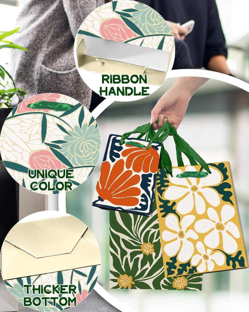 Qiqee Clash Flowers Gift Bags With Tissue Paper Mulit Assorted Sizes 10Pcs Present Party Favor Birthday Bags(2Pcs Large 13""  4Pcs Medium 9""  4Pcs Small 6"" 30Pcs Tissue Paper) - Image 4
