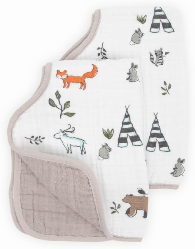 Little Unicorn Cotton Muslin Burp Cloths - Forest Friends 2 Pack - Image 2