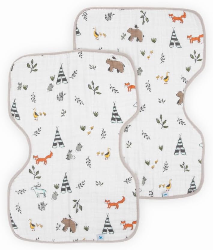 Little Unicorn Cotton Muslin Burp Cloths - Forest Friends 2 Pack - Image 1