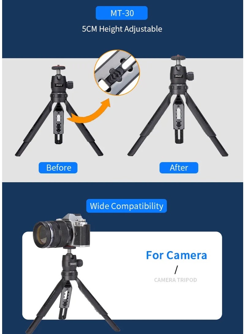 جيه ماري حامل ثلاثي القوائم محمول قابل للتمديد MT-30، ​​تصميم خفيف الوزن على سطح الطاولة، قابل للطي وصغير الحجم، هيكل مستقر، متوافق عالميًا مع الهواتف الذكية والكاميرات الصغيرة وكاميرات الحركة - أسود - Image 3