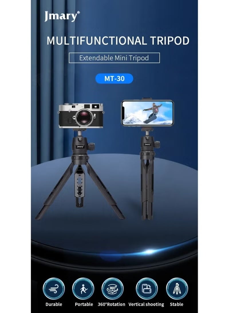 جيه ماري حامل ثلاثي القوائم محمول قابل للتمديد MT-30، ​​تصميم خفيف الوزن على سطح الطاولة، قابل للطي وصغير الحجم، هيكل مستقر، متوافق عالميًا مع الهواتف الذكية والكاميرات الصغيرة وكاميرات الحركة - أسود - Image 5