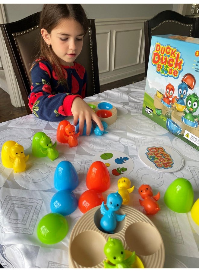 Duck Duck Goose - Color Sorting & Shape Stacking Board Game Challenge. Educational & Fine Motor Skills Learning Fun For Ages 3+, Toddlers & Preschoolers! No Batteries Required