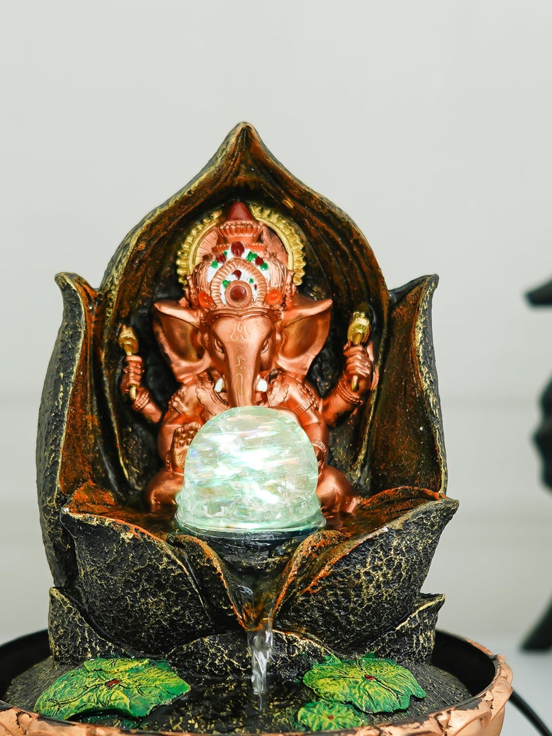 CHRONIKLE Golden Brown Polyresin Tabletop Lord Ganesha Indoor Waterfall Fountain for Home Decor with Multicolor LED, Speed ​​Control Pump and Crystal Ball (Size: 20 x 20 x 29 CM | Weight: 1040 Gram) - Image 5