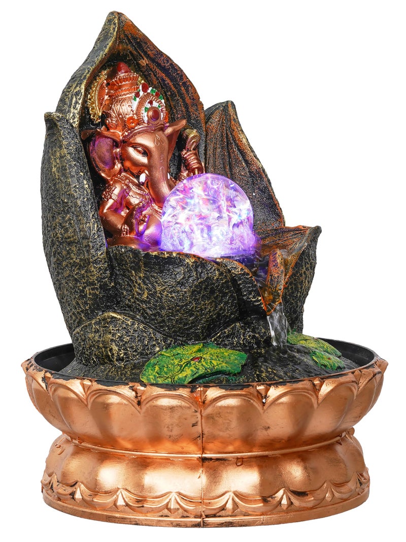 CHRONIKLE Golden Brown Polyresin Tabletop Lord Ganesha Indoor Waterfall Fountain for Home Decor with Multicolor LED, Speed ​​Control Pump and Crystal Ball (Size: 20 x 20 x 29 CM | Weight: 1040 Gram) - Image 4