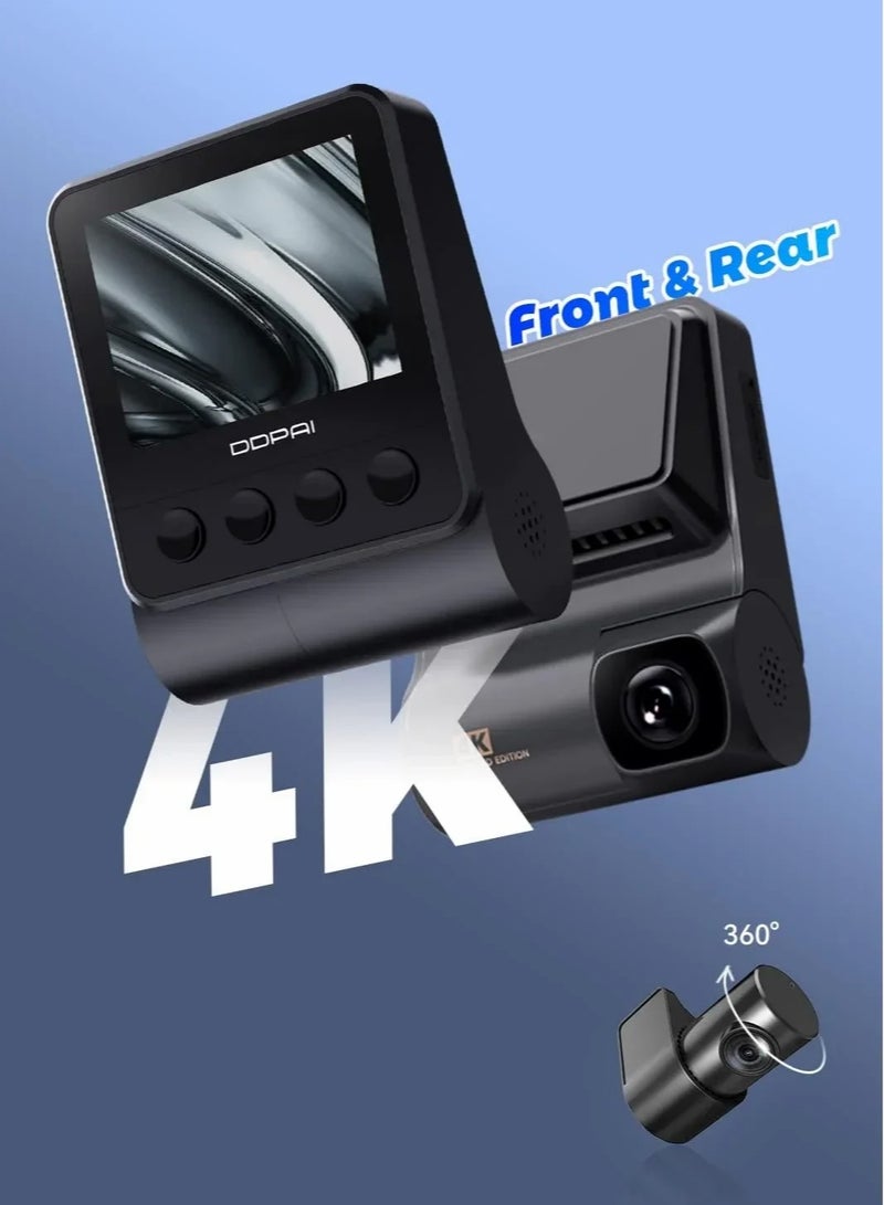 DDPAI Z50 4K Dash Cam Front and Rear, Built-in GPS WIFI 2160P Front 1080P Rear Daul Dash Camera for Cars Sony IMX415 Sensor Super Night Vision Dual Storage Design 24H Parking Mode G-Sensor Z50-GPS - Image 2