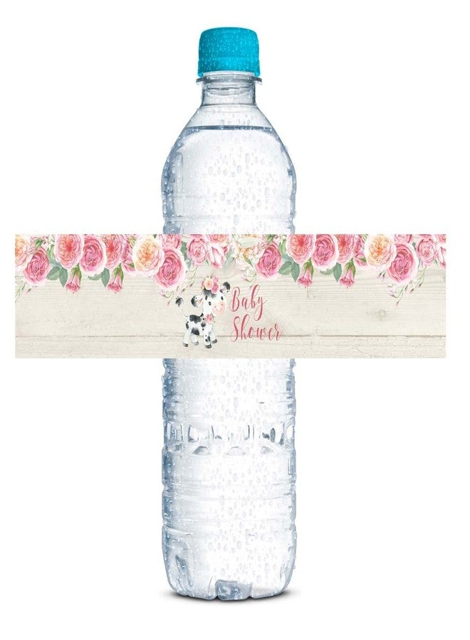 Amanda Creation Watercolor Pink Floral Cow Baby Sprinkle Shower Waterproof Water Bottle Sticker Wrappers 20 Wrap Around Labels Sized 1.75" x 8.5" by AmandaCreation - Image 1